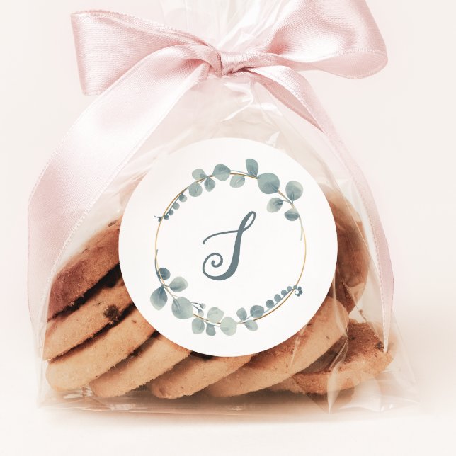 Watercolor Eucalyptus Custom Text Monogram Sticker (Creator Uploaded)