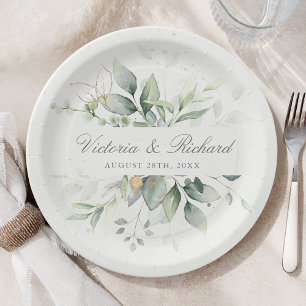 Watercolor Eucalyptus Elegant Botanical Wedding Paper Plate
