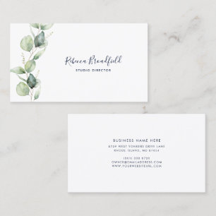 Watercolor Eucalyptus Elegant Script Beauty Salon Business Card