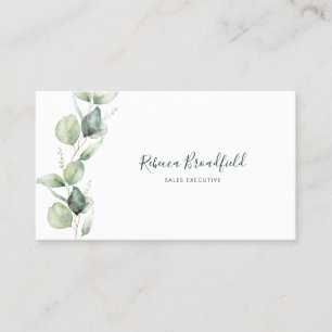 Watercolor Eucalyptus Elegant Script Business Card