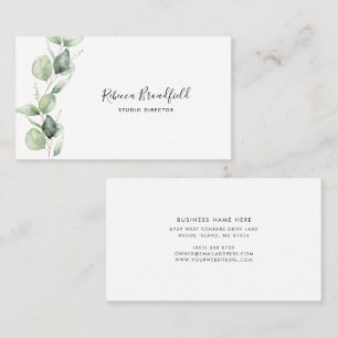 Watercolor Eucalyptus Elegant Script Salon Business Card