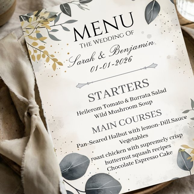 Watercolor Eucalyptus | Elegant Wedding Menu (Creator Uploaded)