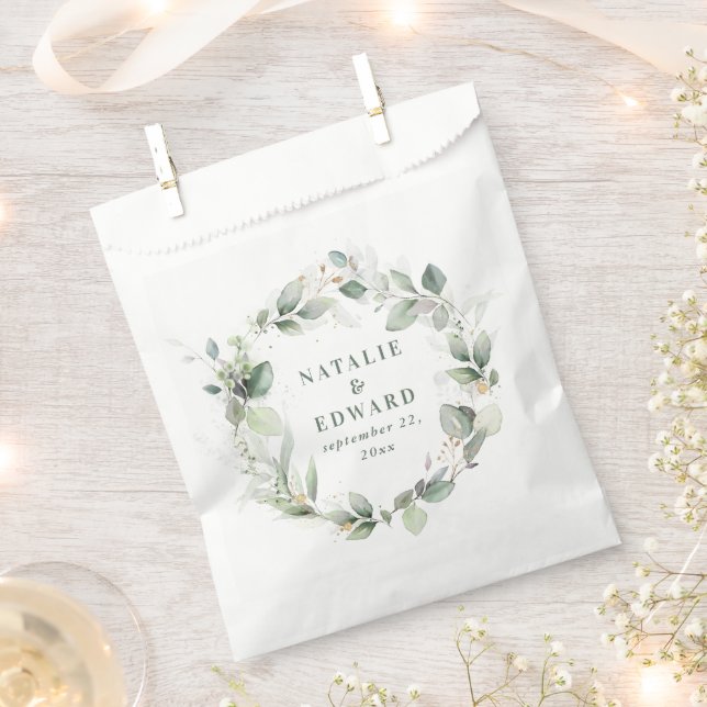 Watercolor eucalyptus elegant wedding party favour bag (Clipped)