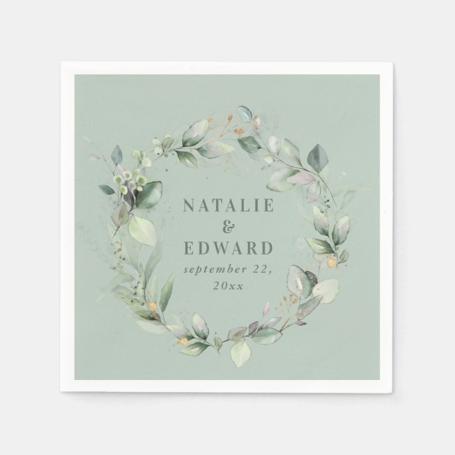 Watercolor eucalyptus elegant wedding party favour napkin (Front)