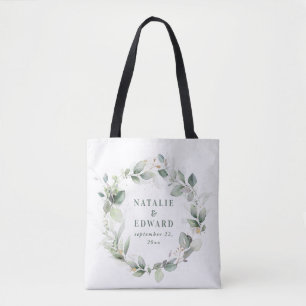 Watercolor eucalyptus elegant wedding party favour tote bag
