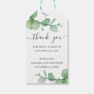 Watercolor eucalyptus. Elegant wedding thank you Gift Tags