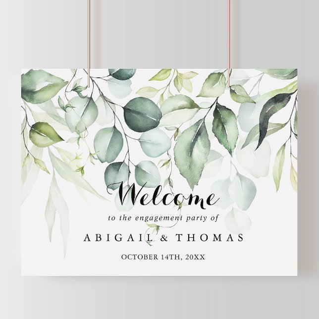 Watercolor Eucalyptus Engagement Party Welcome  Poster (Creator Uploaded)