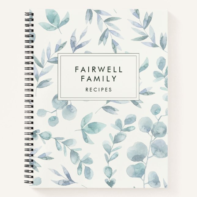 Watercolor eucalyptus Family Recipe Notebook (Front)