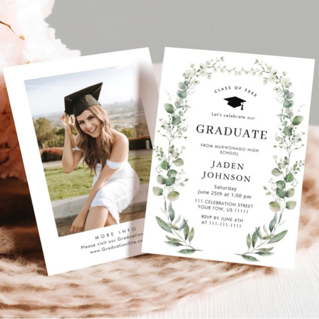 Watercolor Eucalyptus Floral Boho Graduation Party Invitation (Creator Uploaded)