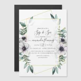 Watercolor Eucalyptus Floral Geometric Sip and See Magnetic Invitation