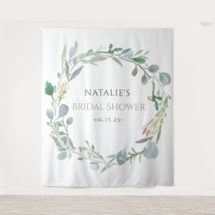 Watercolor Eucalyptus Floral Green Bridal Shower Tapestry