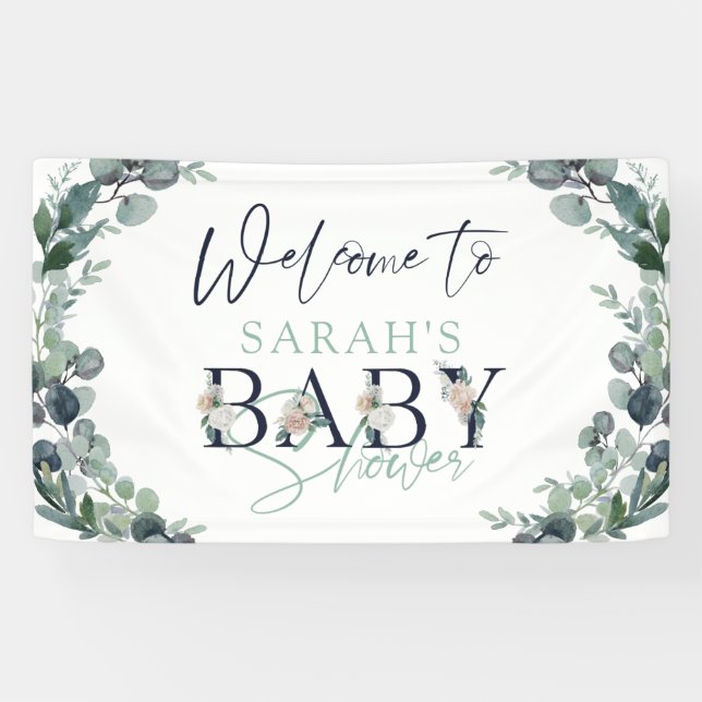Watercolor Eucalyptus Floral Welcome Baby Shower Banner