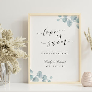Watercolor Eucalyptus Garden Wedding Dessert Table Poster
