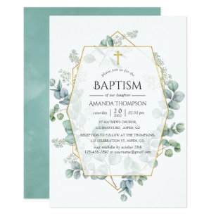 Watercolor Eucalyptus Geometric Baptism Invitation