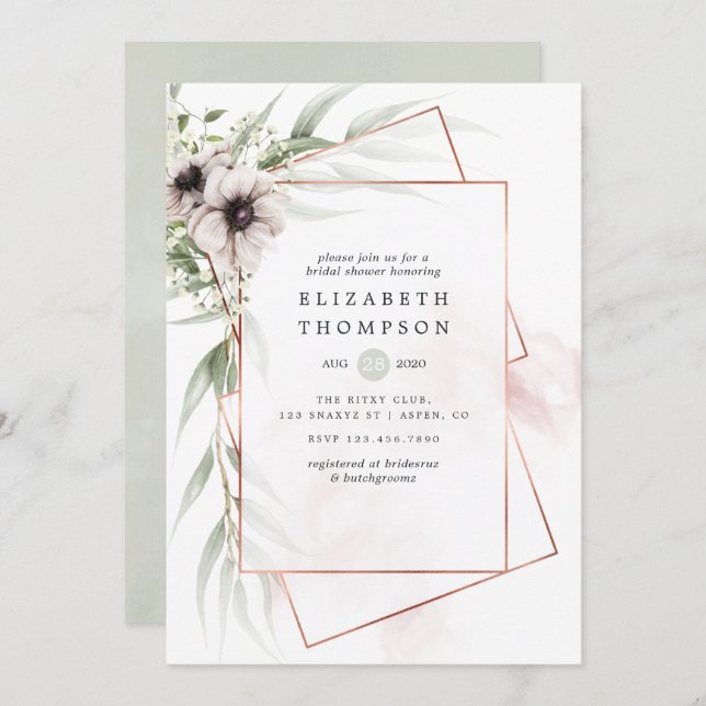 Watercolor Eucalyptus Geometric Bridal Shower Invitation (Front/Back)