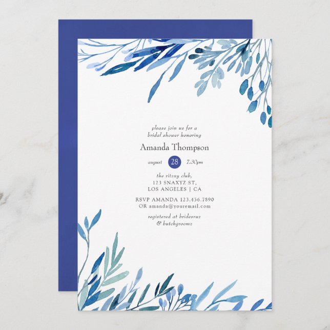 Watercolor Eucalyptus Geometric Bridal Shower Invitation (Front/Back)