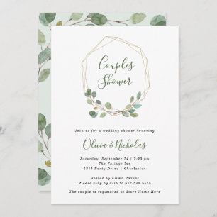 Watercolor Eucalyptus   Geometric Couples Shower Invitation