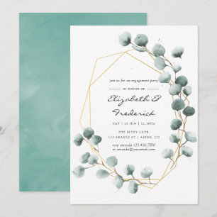 Watercolor Eucalyptus Geometric Engagement Party Invitation