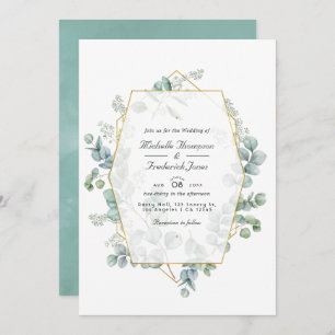 Watercolor Eucalyptus Geometric QR Code Wedding Invitation