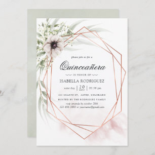 Watercolor Eucalyptus Geometric Quinceañera Invitation