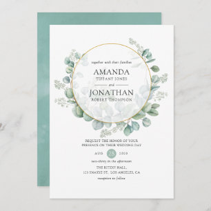 Watercolor Eucalyptus Geometric Wedding Invitation