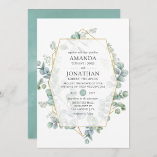 Watercolor Eucalyptus Geometric Wedding Invitation