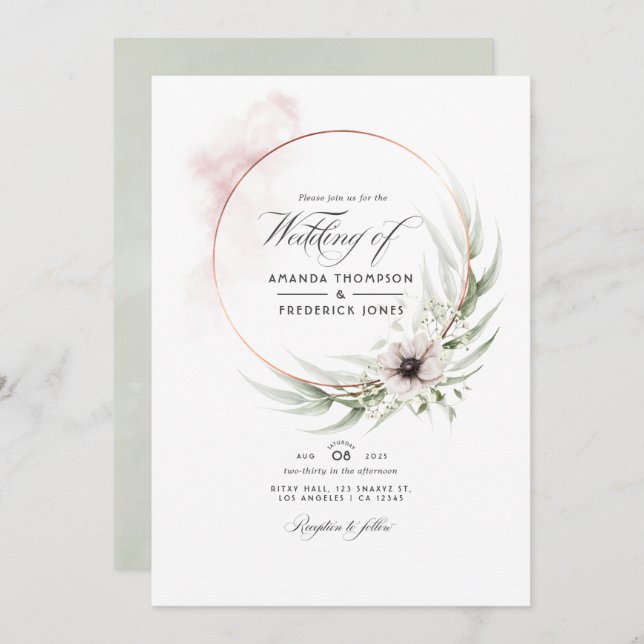 Watercolor Eucalyptus Geometric Wedding Invitation (Front/Back)