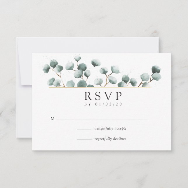 Watercolor Eucalyptus Geometric Wedding RSVP Card (Front)
