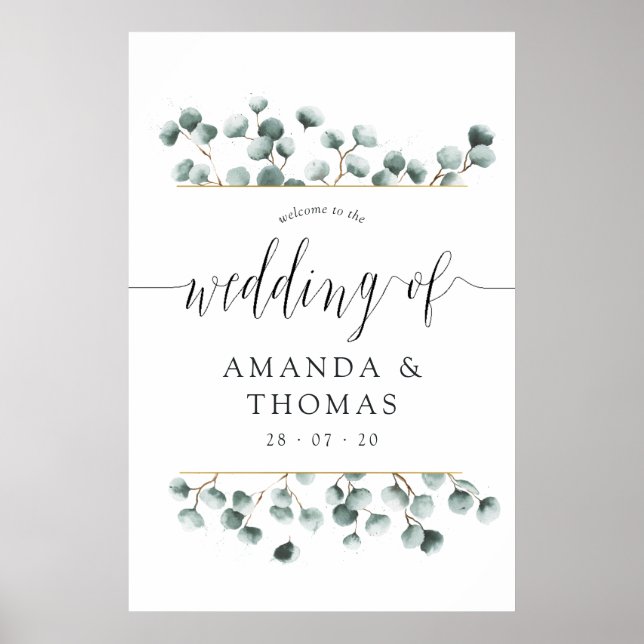 Watercolor Eucalyptus Geometric Wedding Welcome Poster (Front)