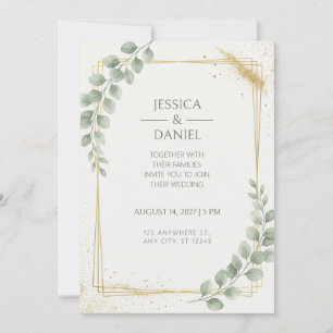 Watercolor Eucalyptus Gold Glitter Frame Invitation