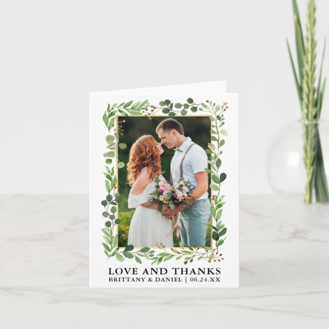 Watercolor Eucalyptus Gold Love Thanks Note Thank You Card (Front)