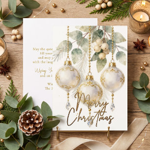 Watercolor Eucalyptus Gold Ornament Christmas Holiday Card