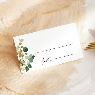 Watercolor eucalyptus gold wedding place cards