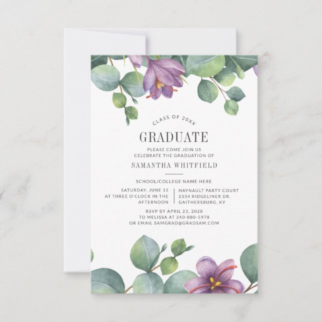 Watercolor Eucalyptus Graduation 2025 Party Invitation (Front)