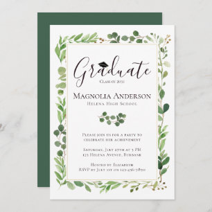 Watercolor Eucalyptus Graduation Party Invitation