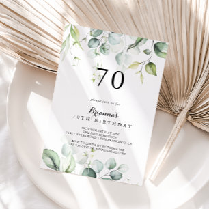 Watercolor Eucalyptus Green 70th Birthday Party    Invitation