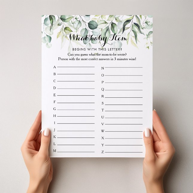 Watercolor Eucalyptus Green ABC Baby Shower Game (Creator Uploaded)