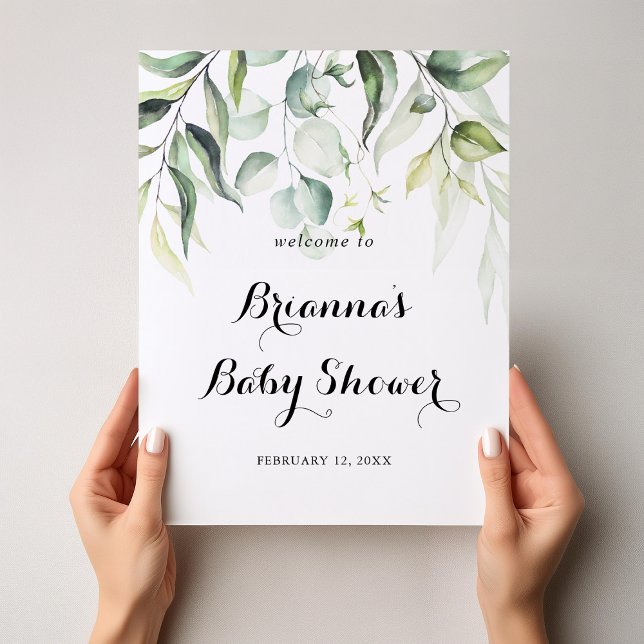 Watercolor Eucalyptus Green Baby Shower Welcome  Poster (Creator Uploaded)