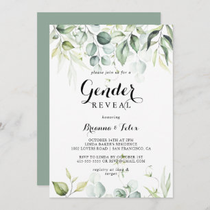 Watercolor Eucalyptus Green Gender Reveal Party  Invitation