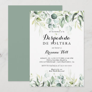 Watercolor Eucalyptus Green Spanish Bridal Shower  Invitation