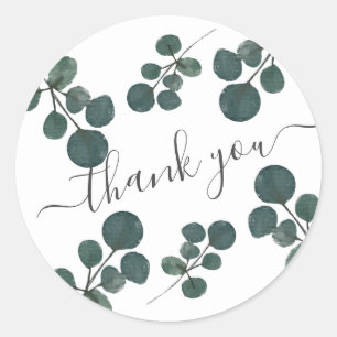 Watercolor Eucalyptus Green Thank You  Classic Round Sticker