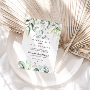 Watercolor Eucalyptus Green Traditional Wedding Invitation