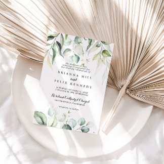 Watercolor Eucalyptus Green Traditional Wedding Invitation