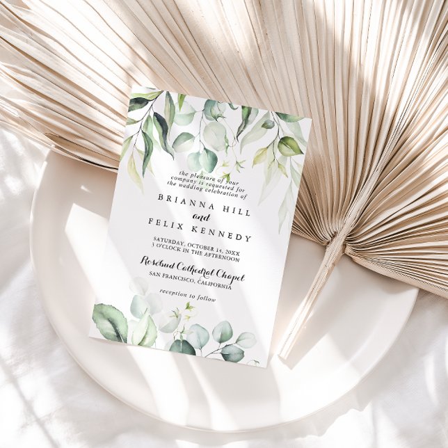 Watercolor Eucalyptus Green Traditional Wedding  Invitation (Creator Uploaded)
