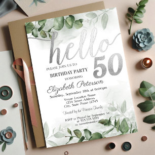 Watercolor Eucalyptus Greener 50th Birthday Party Invitation