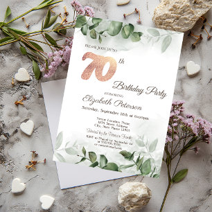 Watercolor Eucalyptus Greenery 70th Birthday Party Invitation