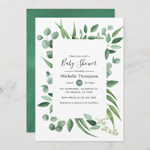 Watercolor Eucalyptus Greenery Baby Shower Invitation