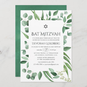 Watercolor Eucalyptus Greenery Bat Mitzvah Invitation