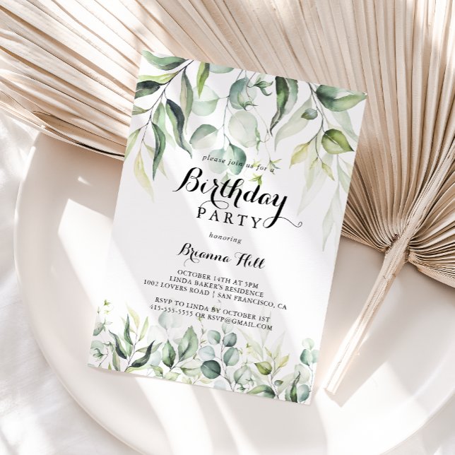 Watercolor Eucalyptus Greenery Birthday Party  Invitation (Creator Uploaded)