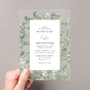 Watercolor Eucalyptus Greenery Blossoms Wedding Acrylic Invitations